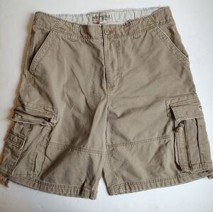 Aeropostale Cargo Shorts Cotton Pockets Zip Khaki Grey Beige Heavy Distressed 38